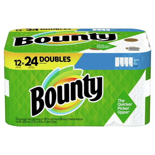 Bounty Select-A-Size Paper Towels, White, 12 Double Rolls = 24 Regular Rolls